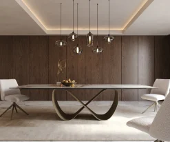EsstischEdge 300x100cm Keramik Minas Melange Weiß-Beige Infinity Metall Effektfinish Titan Sofort versandfertig