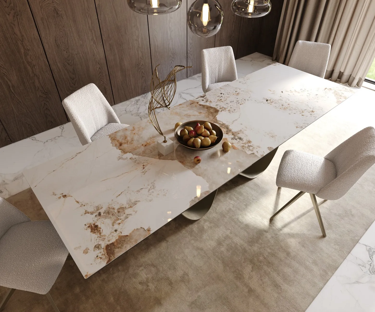 EsstischEdge 300x100cm Keramik Minas Melange Weiß-Beige Infinity Metall Effektfinish Titan Sofort versandfertig