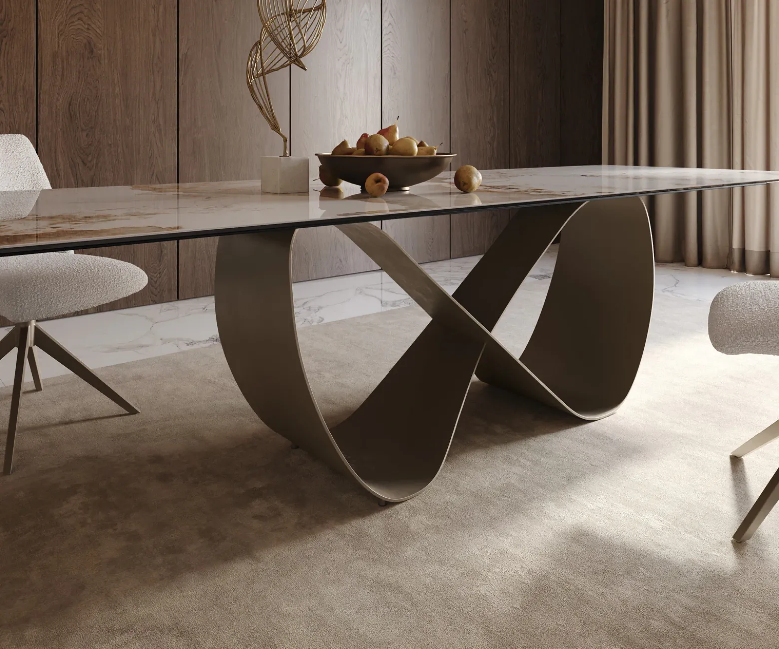EsstischEdge 300x100cm Keramik Minas Melange Weiß-Beige Infinity Metall Effektfinish Titan Sofort versandfertig