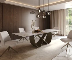 EsstischEdge 300x100cm Keramik Minas Melange Weiß-Beige Infinity Metall Effektfinish Titan Sofort versandfertig