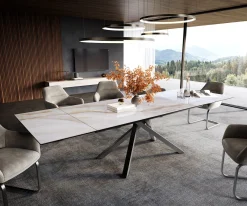 EsstischEdge 200-300x100 cm Keramik Onyx Pearl Kreuzgestell Rechteck Edelstahl Graphit ausziehbar Sofort versandfertig