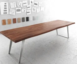 EsstischEdge 300x100cm XL Akazie Braun Edelstahl Silber schräg Live- Versandfertig ca. 07.11.26