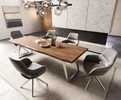 EsstischEdge 260x100cm XL Akazie Braun Edelstahl Silber schräg Live- Sofort versandfertig