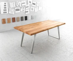 EsstischEdge 200x100cm XL Akazie Natur Edelstahl Silber schräg Live- Sofort versandfertig