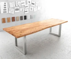 EsstischEdge 280x100cm XL Akazie Natur Edelstahl breit Live- Sofort versandfertig