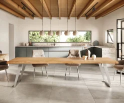 EsstischEdge 300x100cm XL Akazie Natur Edelstahl Silber schräg Live- Sofort versandfertig