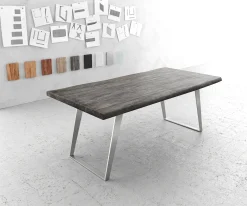 EsstischEdge 200x100cm XL Akazie Platin Edelstahl Silber schräg Live- Versandfertig ca. 07.11.26