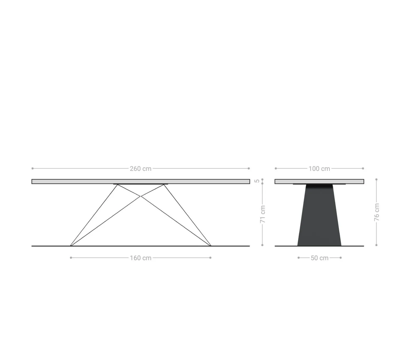 EsstischEdge 260x100 Eiche Natur V-Gestell Flachstahl Schwarz Live- Versandfertig ca. 14.11.26