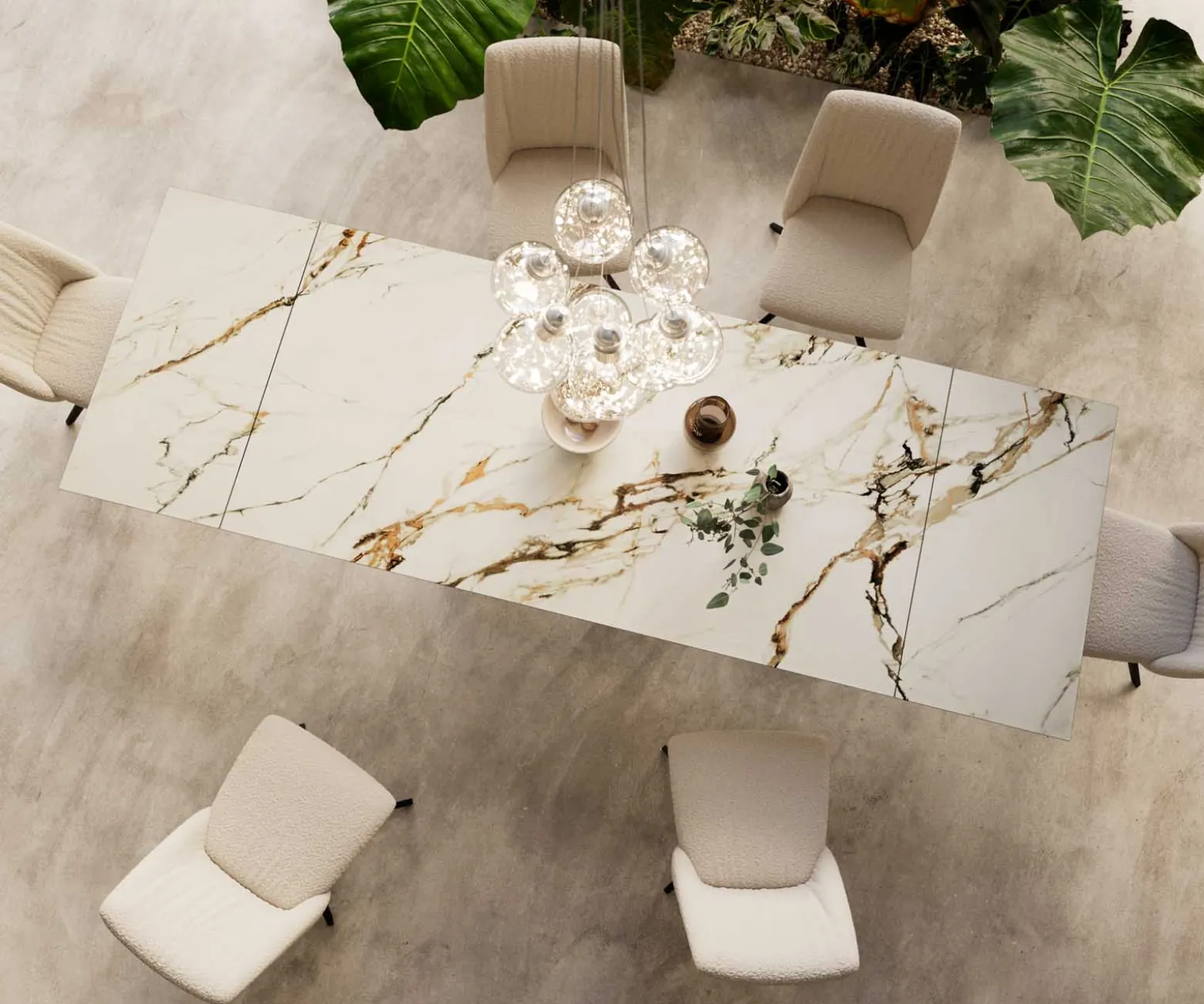 EsstischEdge 200-300x100 Keramik Calacatta Luxe Weiß-Gold-Grau Kreuzgestell Rechteck Schwarz ausziehbar Sofort versandfertig