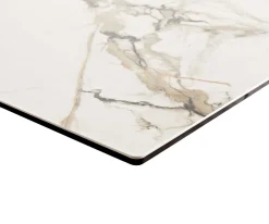 EsstischEdge 180-220x100 Keramik Calacatta Luxe Weiß-Gold-Grau W-Gestell Effektfinish Titan Ausziehbar Sofort versandfertig