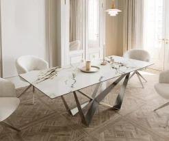 EsstischEdge 180-220x100 Keramik Calacatta Luxe Weiß-Gold-Grau Spider Flachstahl Edelstahl ausziehbar Sofort versandfertig