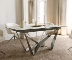 EsstischEdge 180-220x100 Keramik Calacatta Luxe Weiß-Gold-Grau Spider Flachstahl Edelstahl ausziehbar Sofort versandfertig