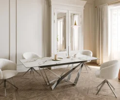 EsstischEdge 180-220x100 Keramik Calacatta Luxe Weiß-Gold-Grau Spider Flachstahl Edelstahl ausziehbar Sofort versandfertig