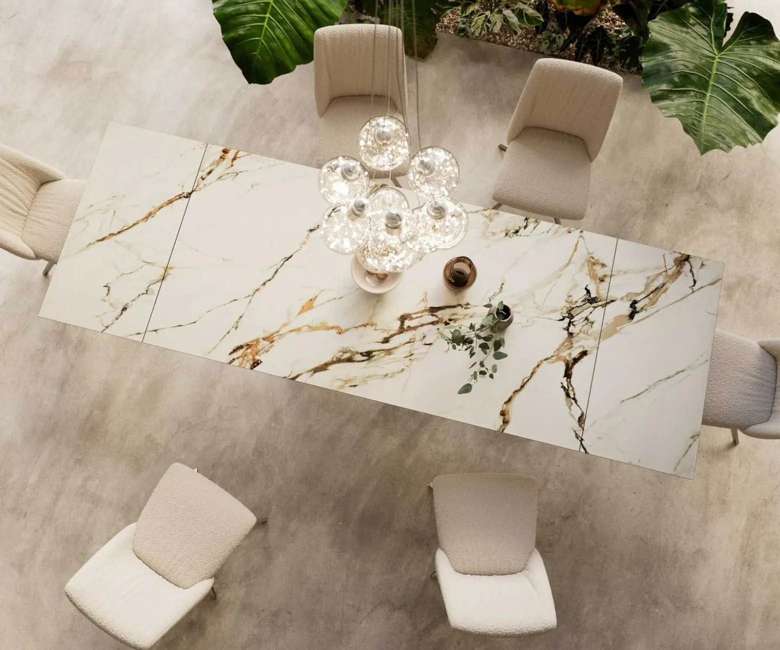 EsstischEdge 200-300x100 Keramik Calacatta Luxe Weiß-Gold-Grau Spider Flachstahl Edelstahl ausziehbar Sofort versandfertig