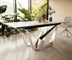 EsstischEdge 200-300x100 Keramik Calacatta Luxe Weiß-Gold-Grau Spider Flachstahl Edelstahl ausziehbar Sofort versandfertig