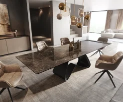 EsstischEdge 200-300x100 Keramik Emperador Extra Lucidato Dunkelbraun W-Gestell Schwarz ausziehbar Sofort versandfertig
