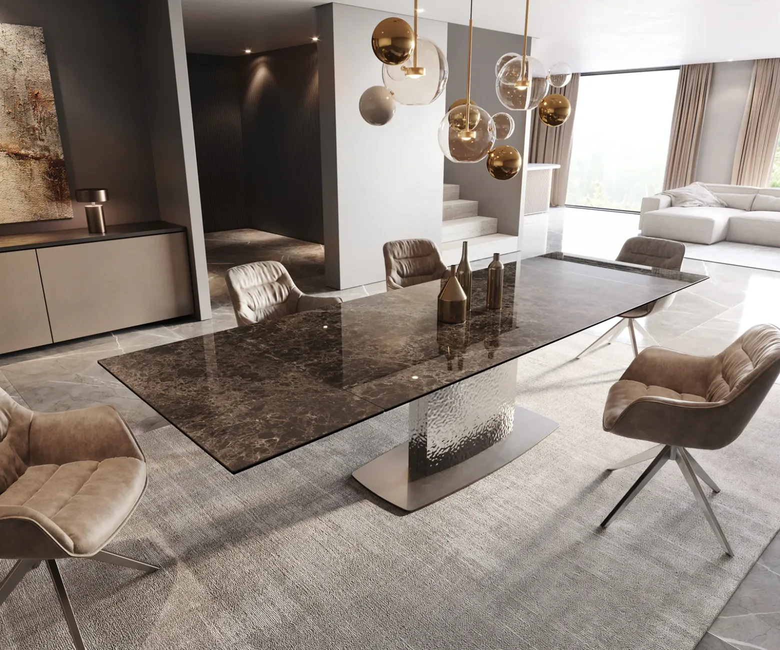 EsstischEdge 200-300x100 Keramik Emperador Extra Lucidato Dunkelbraun Wave Edelstahl ausziehbar Sofort versandfertig