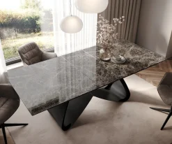 EsstischEdge 180-220x100 Keramik Emperador Extra Lucidato Dunkelbraun W-Gestell Schwarz ausziehbar Sofort versandfertig