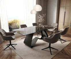 EsstischEdge 180-220x100 Keramik Emperador Extra Lucidato Dunkelbraun W-Gestell Schwarz ausziehbar Sofort versandfertig