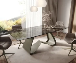 EsstischEdge 180-220x100 Keramik Emperador Extra Lucidato Dunkelbraun W-Gestell Effektfinish Titan ausziehbar Sofort versandfertig