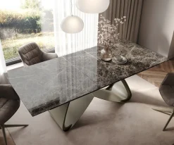 EsstischEdge 180-220x100 Keramik Emperador Extra Lucidato Dunkelbraun W-Gestell Effektfinish Titan ausziehbar Sofort versandfertig