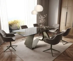 EsstischEdge 180-220x100 Keramik Emperador Extra Lucidato Dunkelbraun W-Gestell Effektfinish Titan ausziehbar Sofort versandfertig