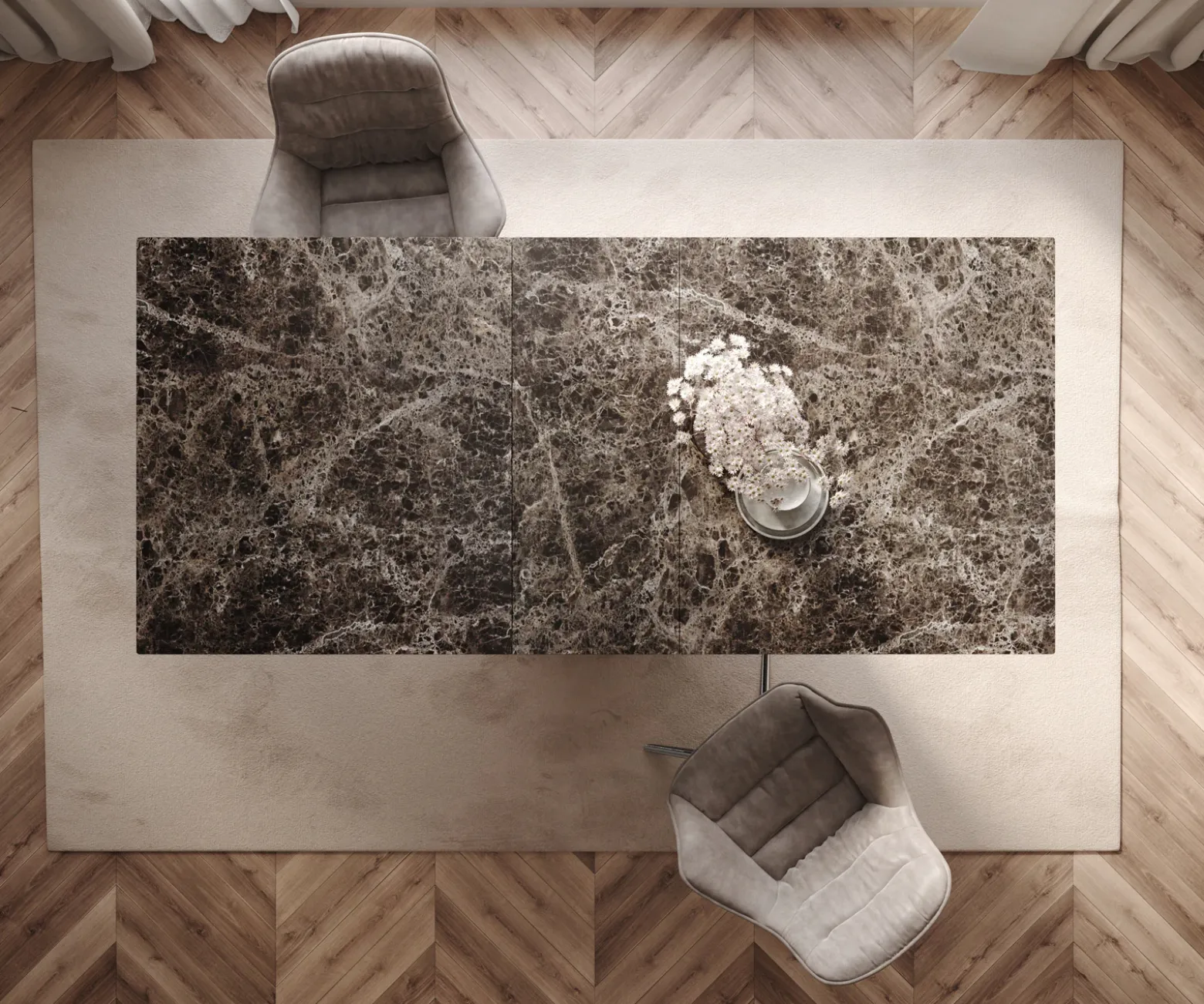 EsstischEdge 180-220x100 Keramik Emperador Extra Lucidato Dunkelbraun Wave Edelstahl ausziehbar Sofort versandfertig