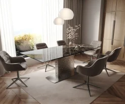 EsstischEdge 180-220x100 Keramik Emperador Extra Lucidato Dunkelbraun Wave Edelstahl ausziehbar Sofort versandfertig