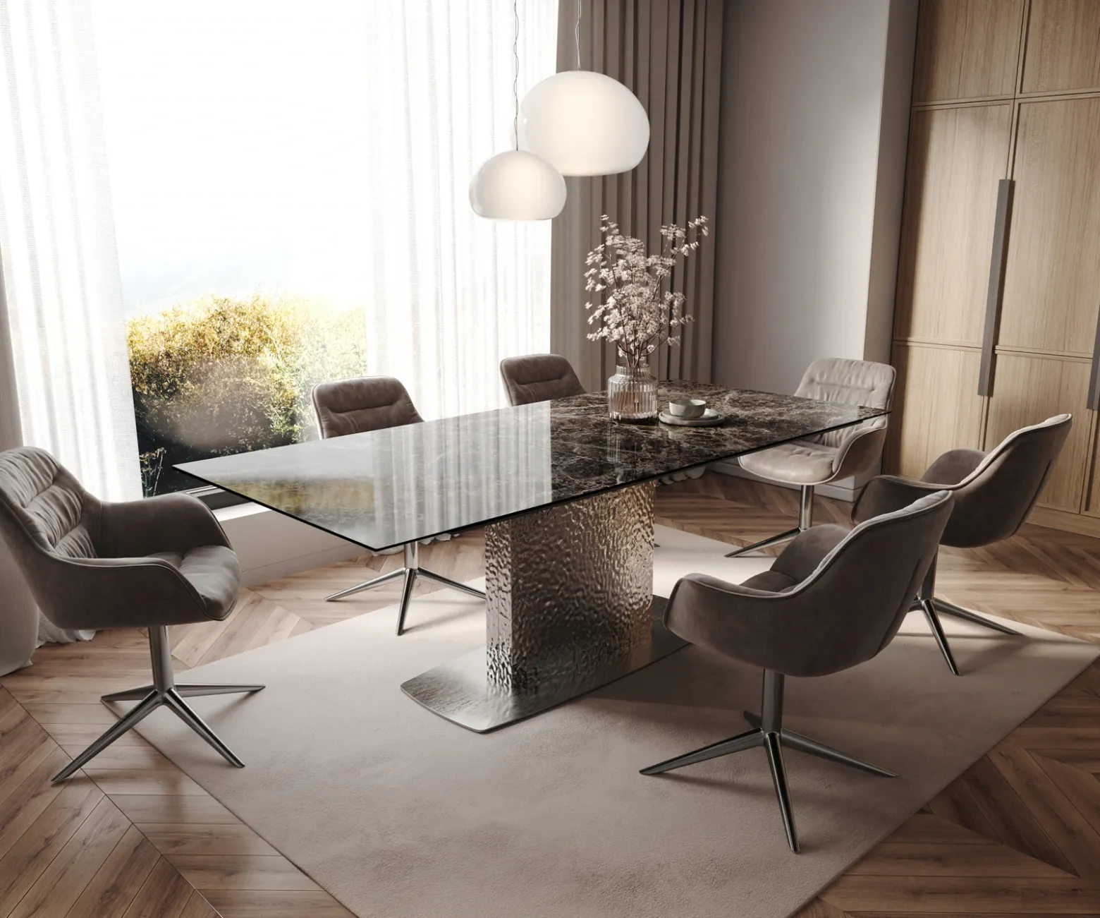 EsstischEdge 180-220x100 Keramik Emperador Extra Lucidato Dunkelbraun Wave Edelstahl ausziehbar Sofort versandfertig