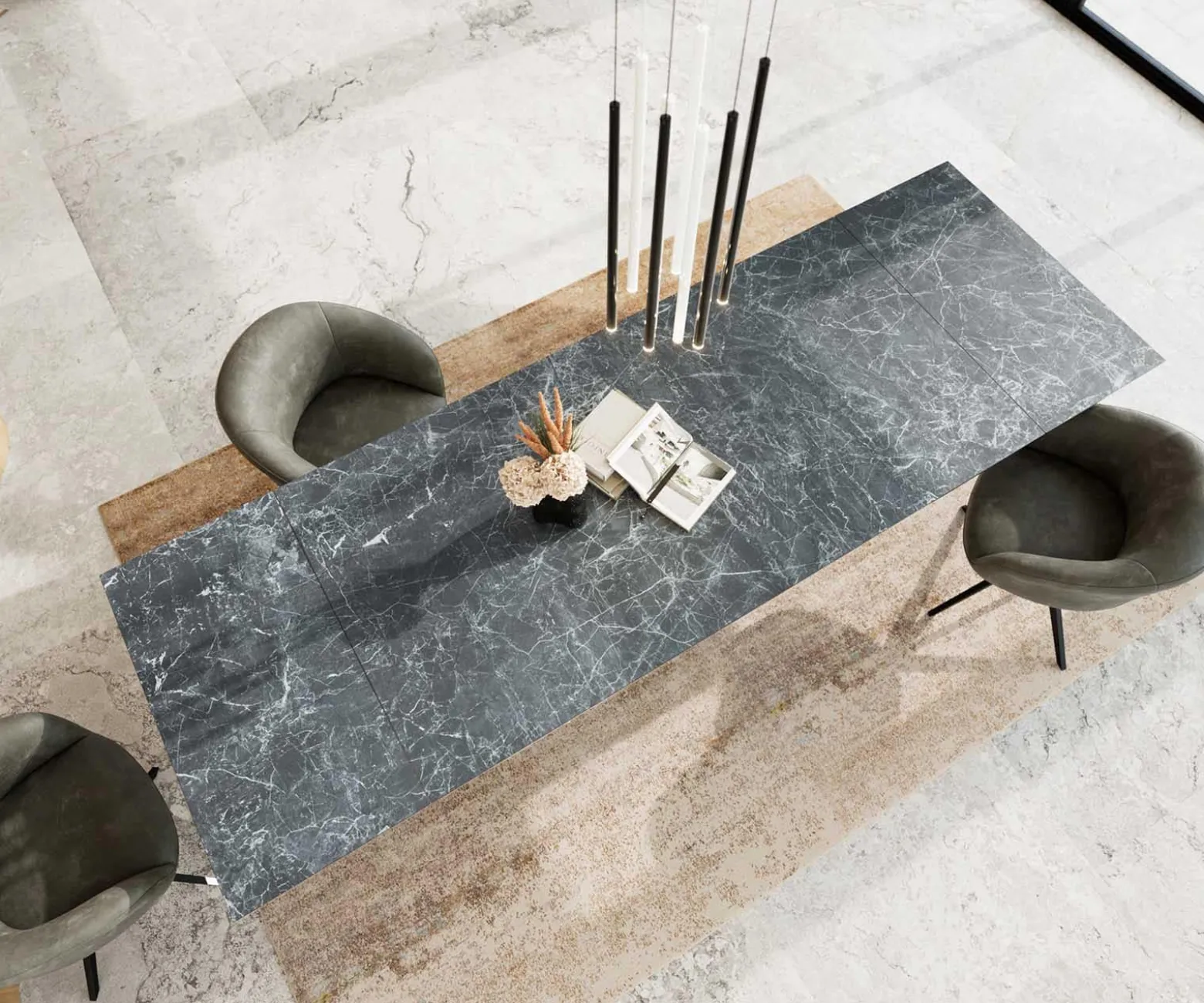 EsstischEdge 200-300x100 Keramik Laminam®Nero Greco Anthrazit Kreuzgestell Rechteck Schwarz ausziehbar Sofort versandfertig