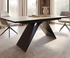 EsstischEdge 200-300x100 Keramik Laminam® Sabbia Eichefarbig V-Gestell Flachstahl Schwarz ausziehbar Sofort versandfertig