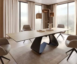 EsstischEdge 200-300x100 Keramik Laminam® Sabbia Eichefarbig W-Gestell Schwarz ausziehbar Sofort versandfertig