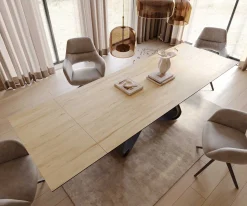 EsstischEdge 200-300x100 Keramik Laminam® Sabbia Eichefarbig W-Gestell Schwarz ausziehbar Sofort versandfertig