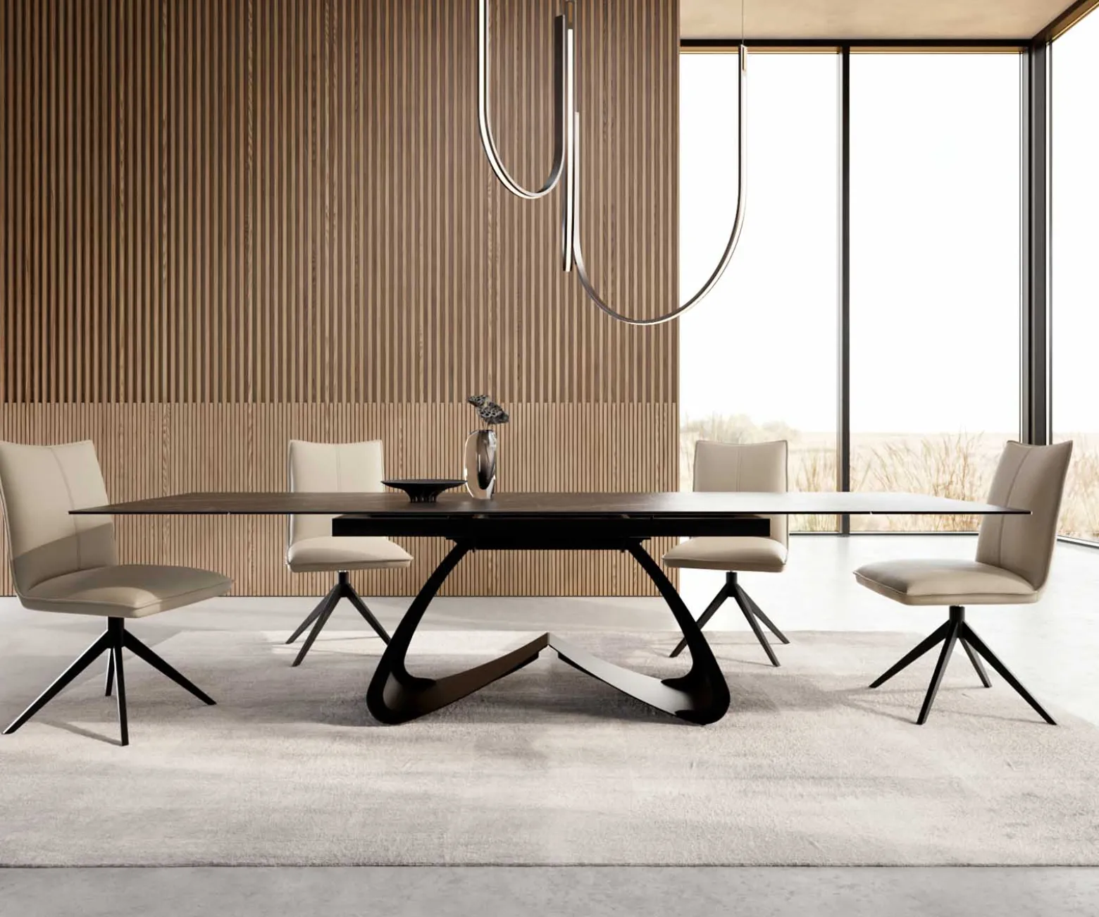 EsstischEdge 200-300x100 Keramik Laminam®Noir Desir Braun W-Gestell Schwarz ausziehbar Sofort versandfertig