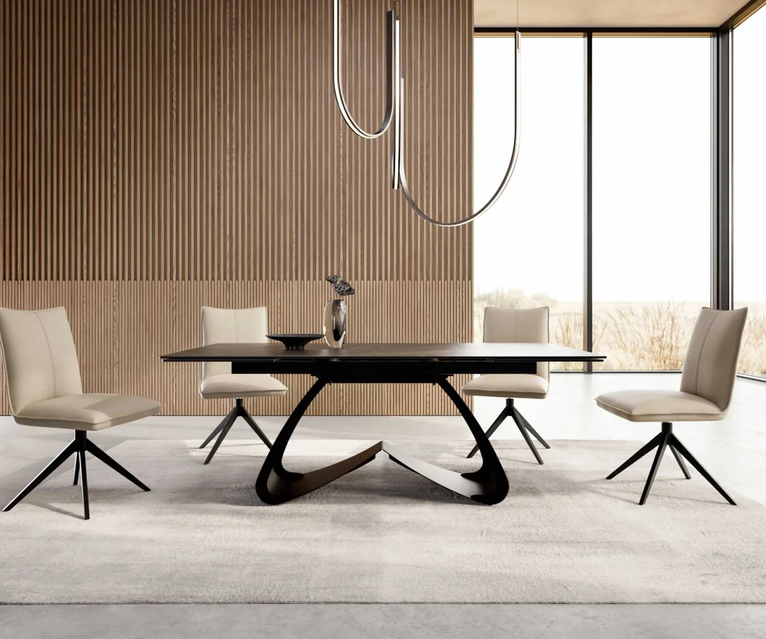 EsstischEdge 200-300x100 Keramik Laminam®Noir Desir Braun W-Gestell Schwarz ausziehbar Sofort versandfertig