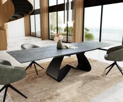 EsstischEdge 200-300x100 Keramik Laminam®Nero Greco Anthrazit W-Gestell Schwarz ausziehbar Sofort versandfertig
