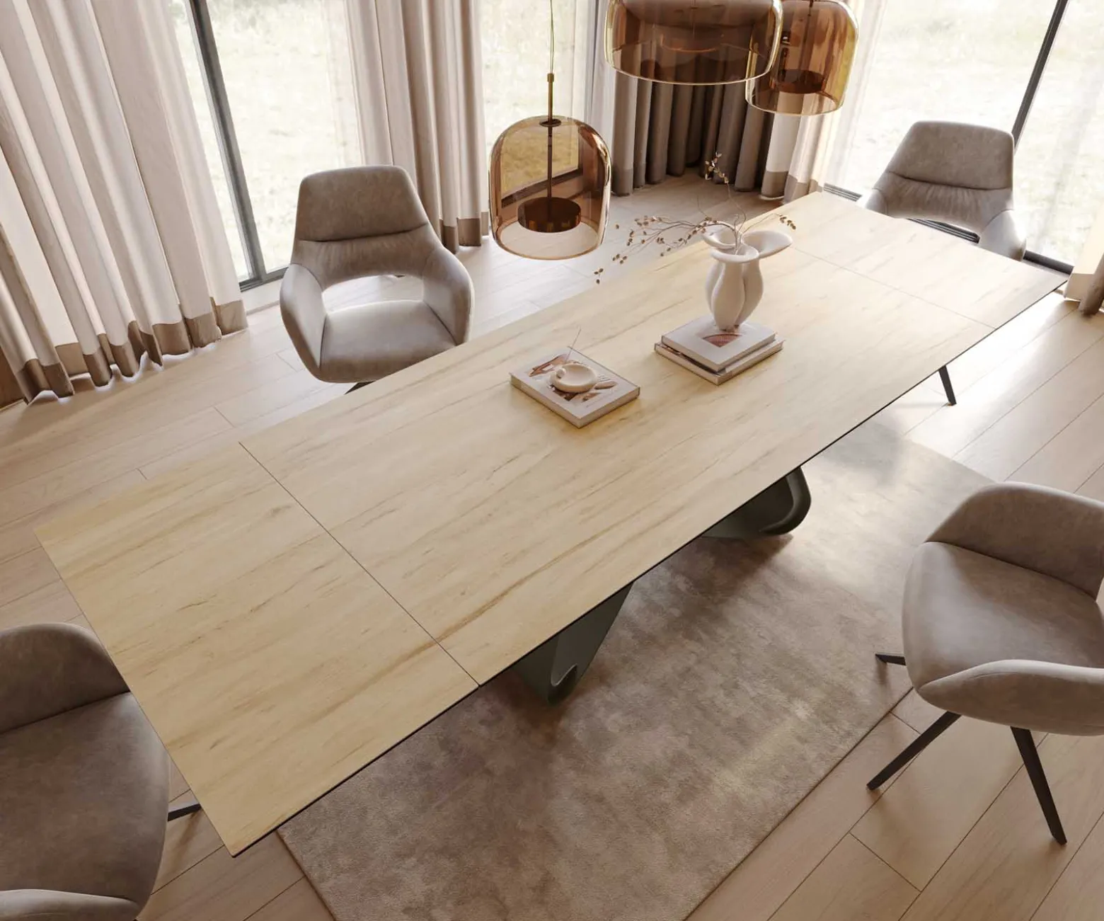 EsstischEdge 200-300x100 Keramik Laminam® Sabbia Eichefarbig W-Gestell Effektfinish Titan Ausziehbar Sofort versandfertig
