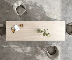 EsstischEdge 200-300x100 Keramik Laminam® Travertino Bianco Creme-Weiß W-Gestell Effektfinish Titan ausziehbar Sofort versandfertig