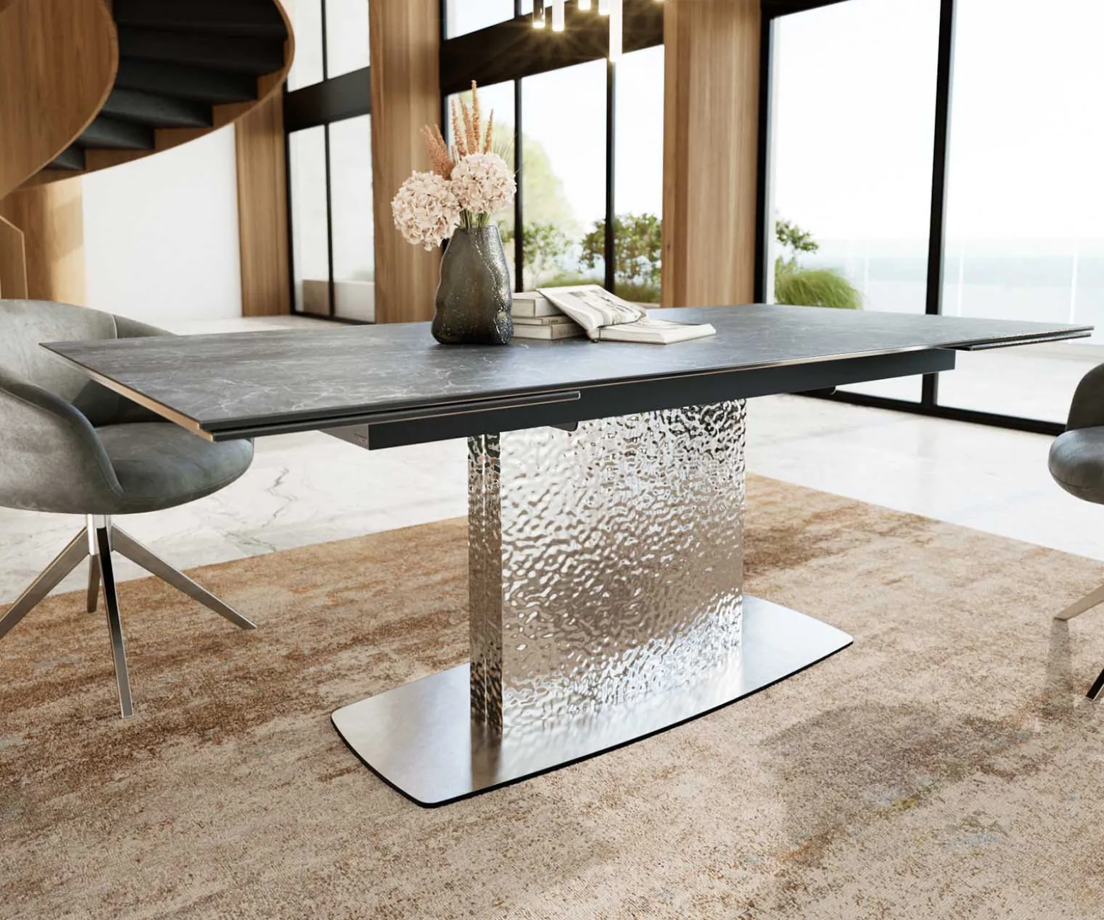 EsstischEdge 200-300x100 Keramik Laminam®Nero Greco Anthrazit Wave Edelstahl ausziehbar Sofort versandfertig