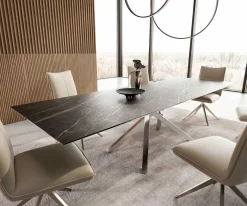 EsstischEdge 200-300x100 Keramik Laminam®Noir Desir Braun Kreuzgestell Rechteck Edelstahl ausziehbar Sofort versandfertig