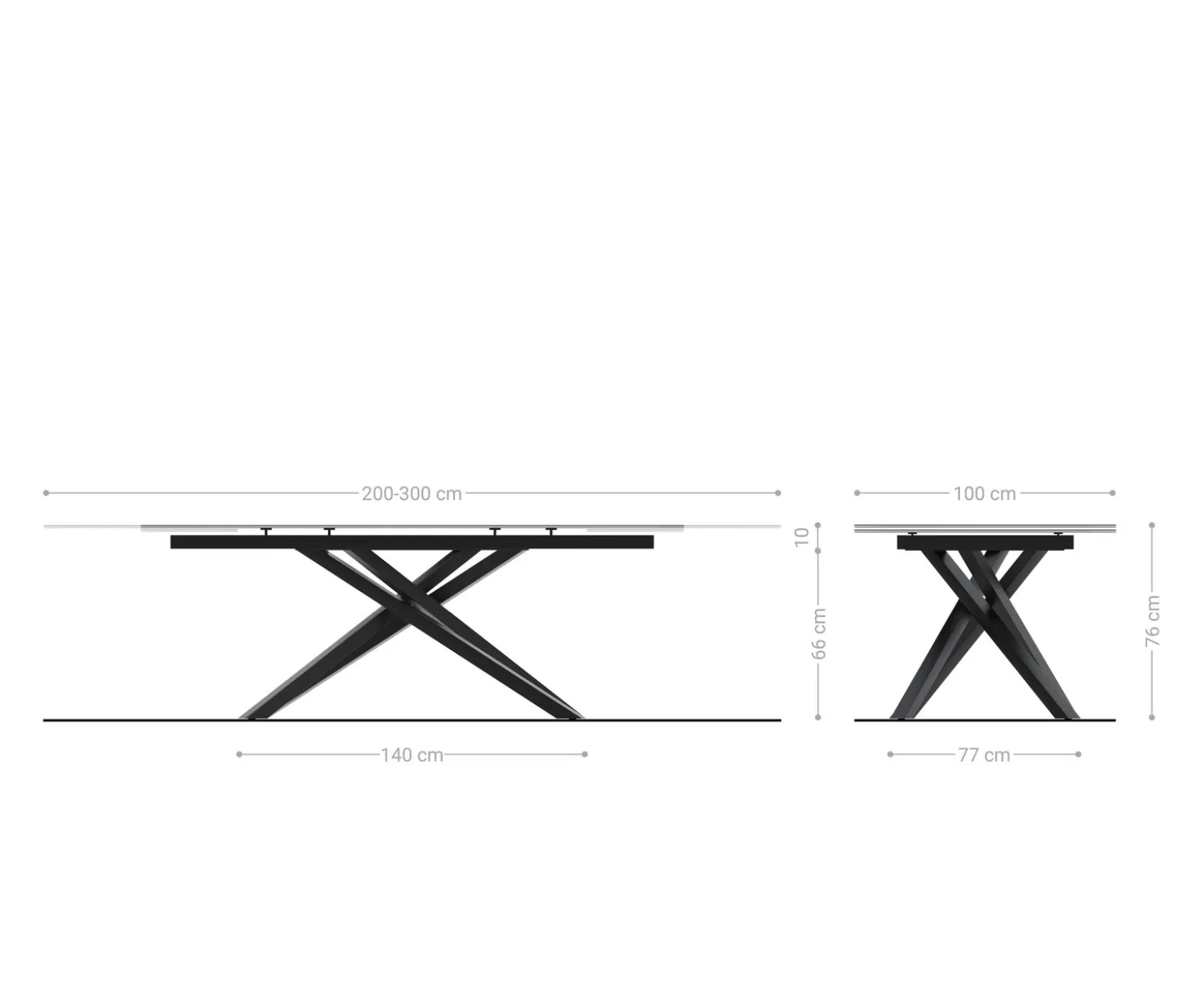 EsstischEdge 200-300x100 Keramik Laminam®Noir Desir Braun Kreuzgestell Rechteck Edelstahl ausziehbar Sofort versandfertig