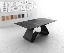 EsstischEdge 180-220x100 Keramik Laminam®Nero Greco Anthrazit W-Gestell Schwarz ausziehbar Sofort versandfertig