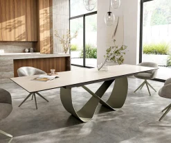 EsstischEdge 200-300x100 Keramik Laminam® Travertino Bianco Creme-Weiß Infinity Metall Effektfinish Titan ausziehbar Sofort versandfertig