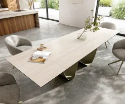EsstischEdge 200-300x100 Keramik Laminam® Travertino Bianco Creme-Weiß Infinity Metall Effektfinish Titan ausziehbar Sofort versandfertig
