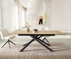 EsstischEdge 180-220x100 Keramik Laminam® Sabbia Eichefarbig Kreuzgestell Rechteck Schwarz ausziehbar Sofort versandfertig