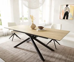 EsstischEdge 180-220x100 Keramik Laminam® Sabbia Eichefarbig Kreuzgestell Rechteck Schwarz ausziehbar Sofort versandfertig