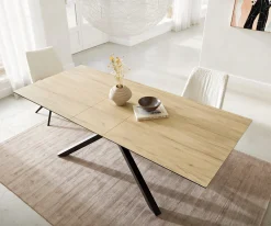 EsstischEdge 180-220x100 Keramik Laminam® Sabbia Eichefarbig Kreuzgestell Rechteck Schwarz ausziehbar Sofort versandfertig