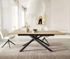 EsstischEdge 180-220x100 Keramik Laminam® Sabbia Eichefarbig Kreuzgestell Rechteck Schwarz ausziehbar Sofort versandfertig