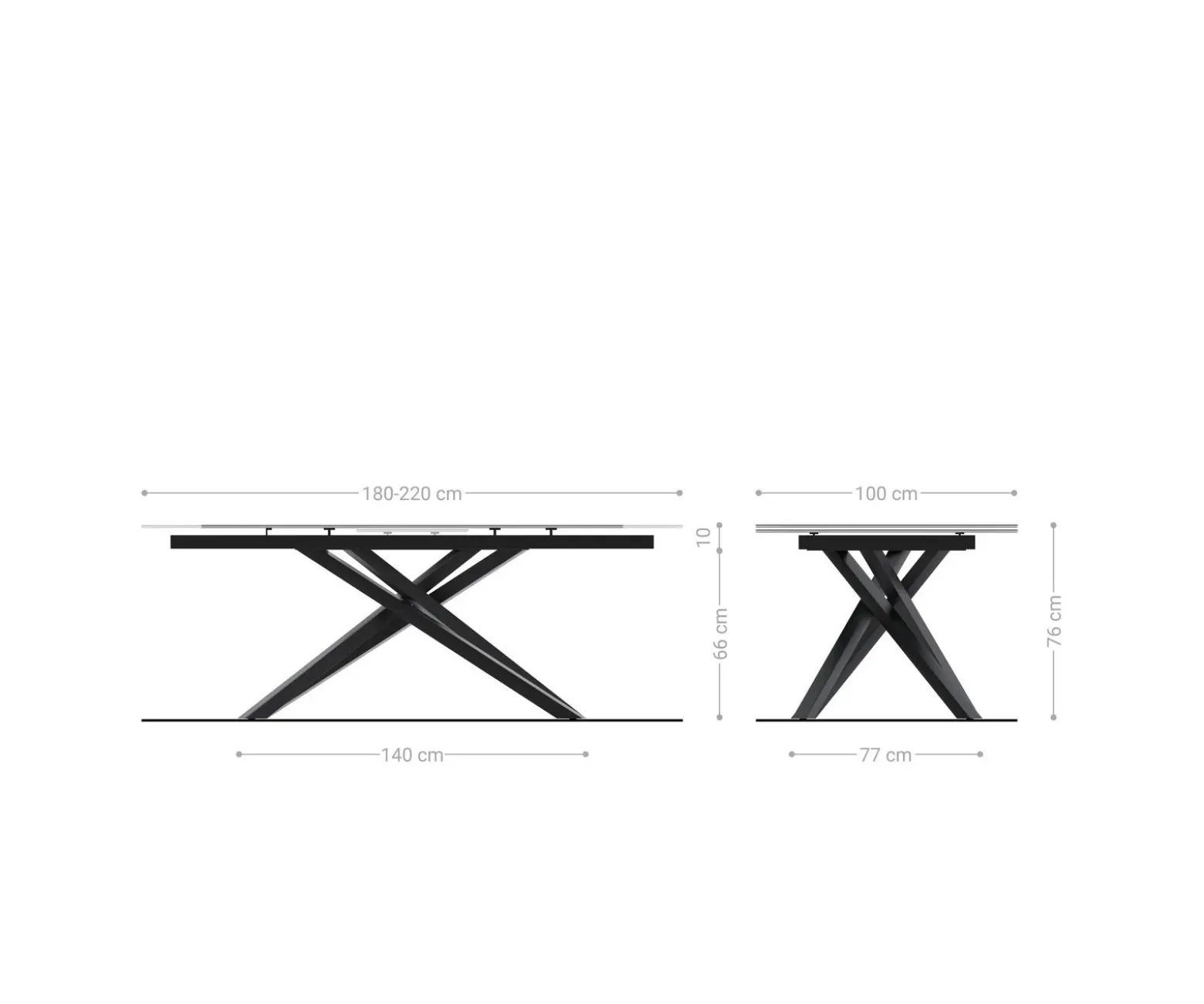 EsstischEdge 180-220x100 Keramik Laminam® Sabbia Eichefarbig Kreuzgestell Rechteck Schwarz ausziehbar Sofort versandfertig