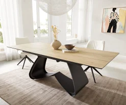 EsstischEdge 180-220x100 Keramik Laminam® Sabbia Eichefarbig W-Gestell Schwarz ausziehbar Sofort versandfertig